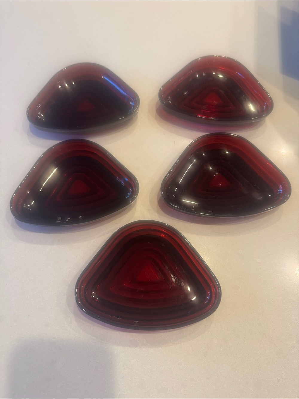 Anchor Hocking Deep Ruby Red manhattan relish tray – Set of 5